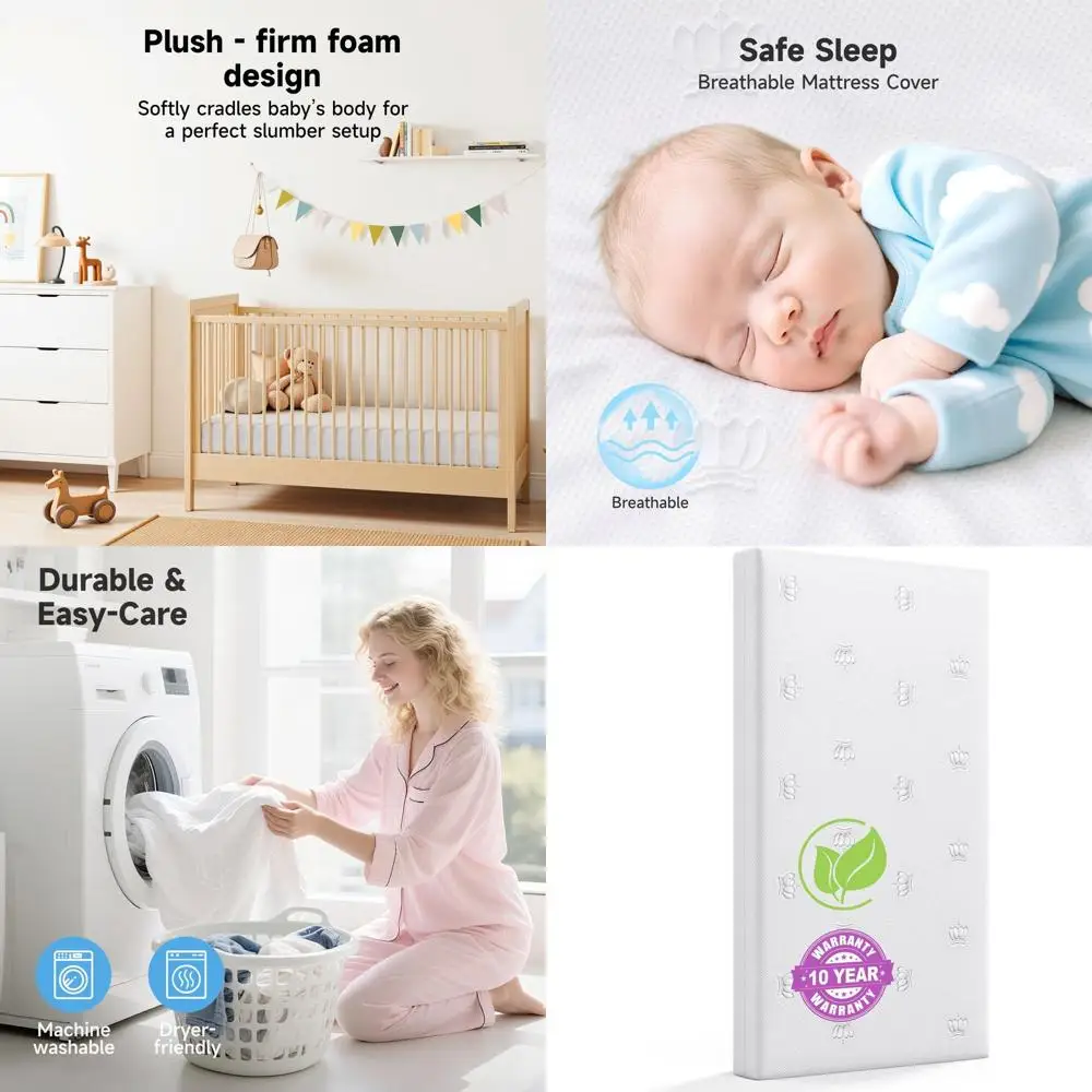 

Полноразмерный матрас для детской кроватки и кроватки для малышей: двусторонняя пена с эффектом памяти, дышащий, водонепроницаемый, моющийся чехол, 52x28x5, белый