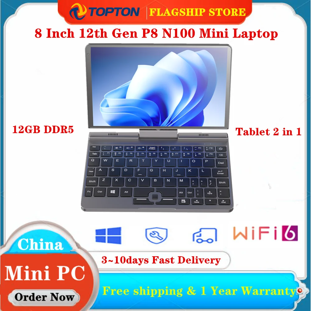 

8 Inch 12th Gen P8 N100 Mini Gaming Laptop Intel Alder Lake N100 Touch Screen 12G DDR5 Windows 11 Notebook Yoga Tablet PC 2 in 1