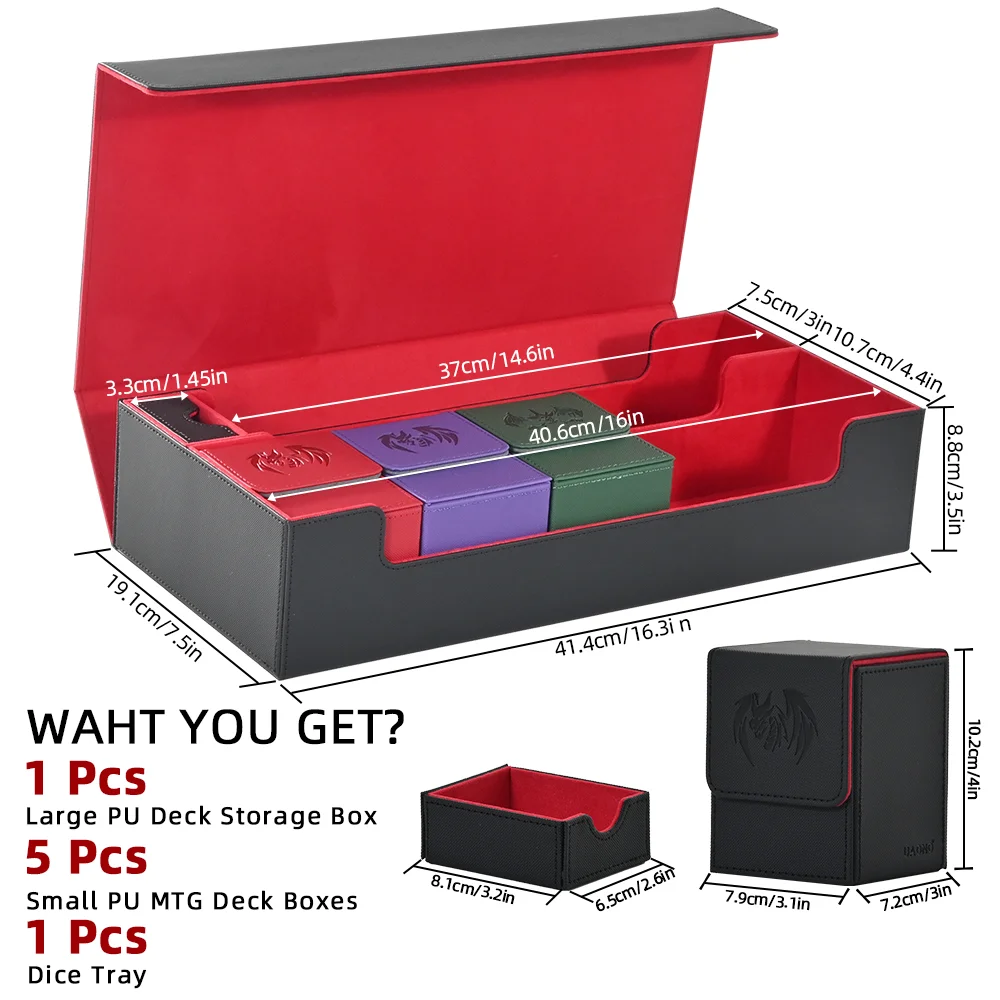 Kartendeckbox für Yugioh MTG, 7-in-1-Kartenaufbewahrungsbox mit Würfelablage für 2400 + Karten, inklusive 5 kleinen Kartenetuis, passend für TCG CCG-Karte