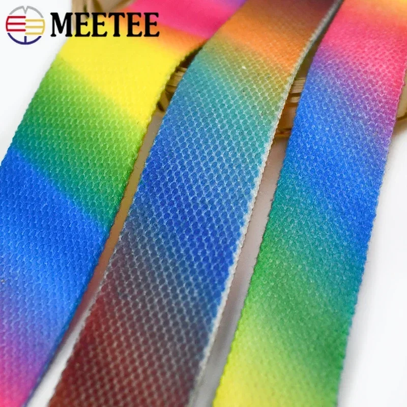 2/5M Meetee 25/30/36mm 2mm Thick Rainbow Printed Nylon Webbing Canvas Bag Strap Ribbon Tape Garment Belt Decor Band Accessories