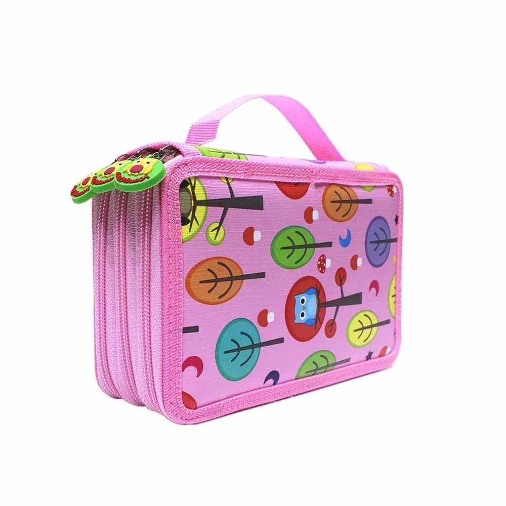 

32/52/72 Hole Sketch Pencil Case Cartoon Zipper Closure Pen Storage Bag Multiple Compartments Large Capacity