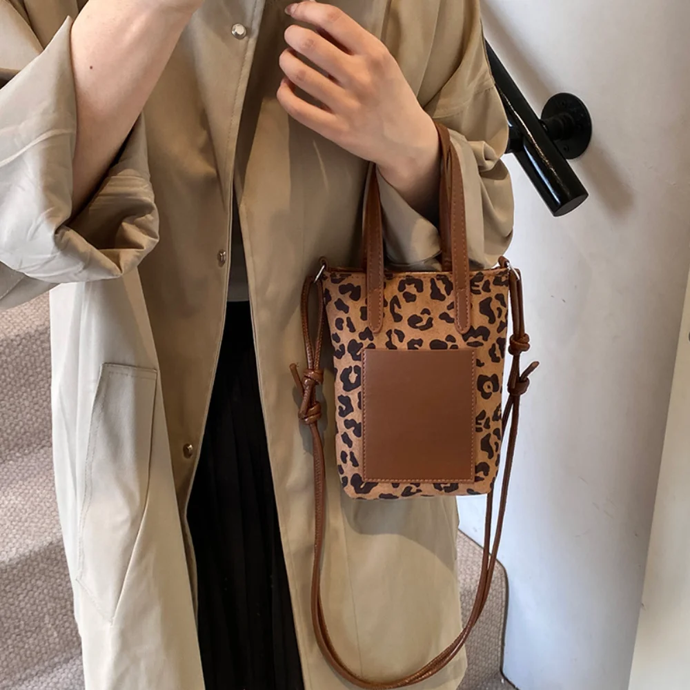 Vintage Leopard Print Small Square Bag Suede-covered Phone Bag Fashion Versatile Shoulder Crossbody Bag Women Small Handbag