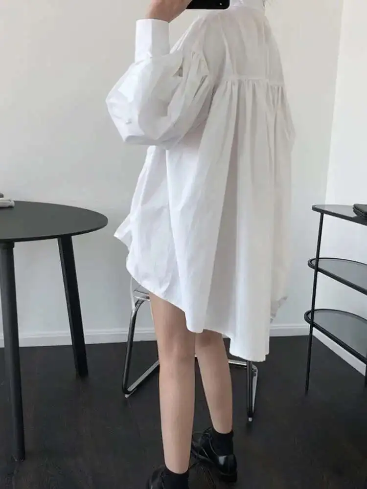 TLXT Mode Gesplitste Onregelmatige Jurk Dames Opstaande Kraag Lantaarnmouwen Trekkoord Designer Korte Jurken Zomer 2025, XK1285