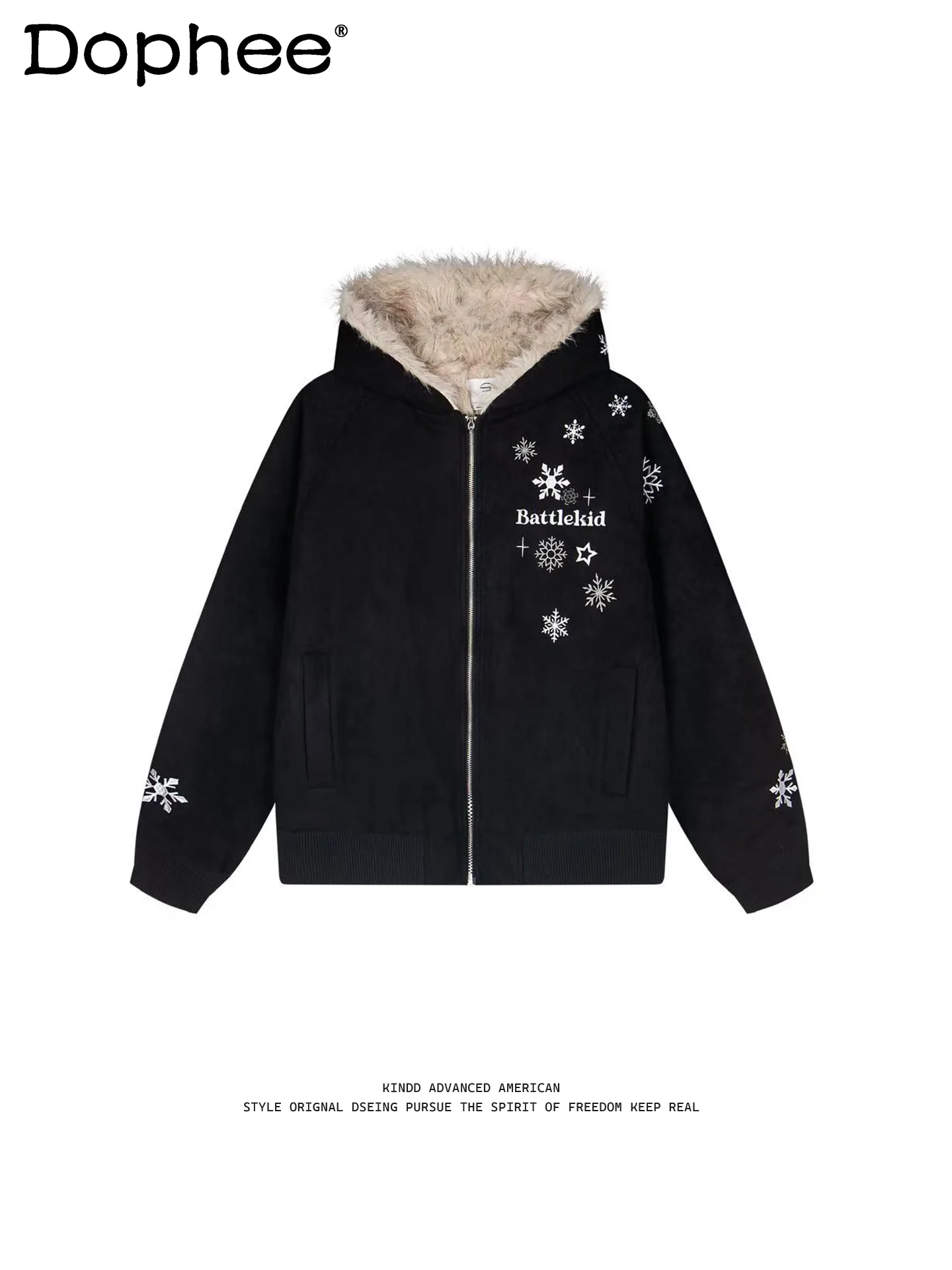 

American Retro Fashion Fur Collar Hooded Thickened Warm Cotton Jacket Winter New Loose Casual Coat Unisex