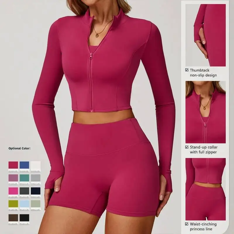 Sudadera deportiva de manga larga con cuello levantado informal para mujer, sudadera de entrenamiento de Yoga de secado rápido, chaqueta ajustada para correr y gimnasio