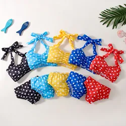 Baby Girls Swimsuits Fashion Summer Toddler Bikini Sets Infant Swimwear Polka Dots Print Bowknot Girls Bathing Suit Beachwear