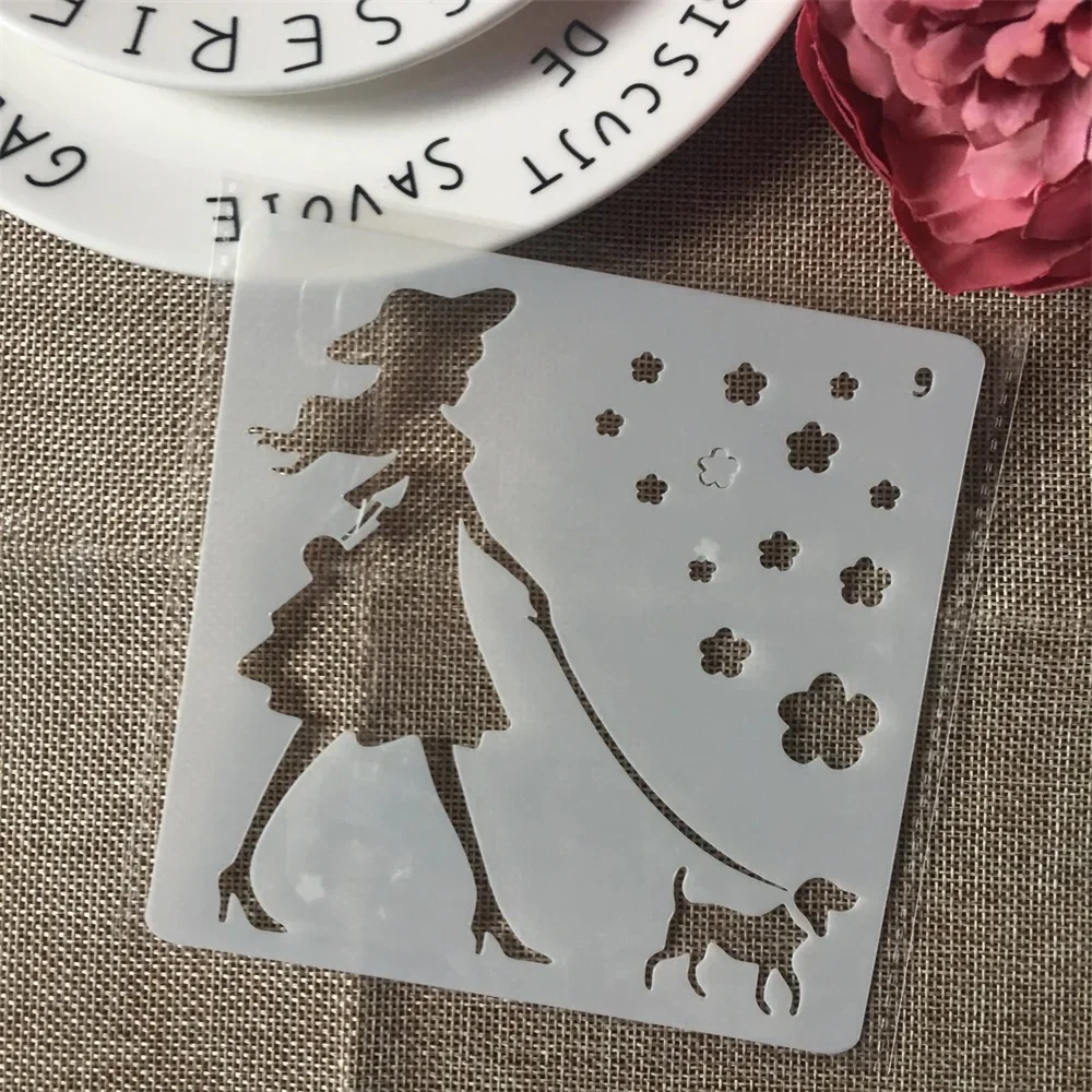 4Pcs 13cm Cat Dog Girl Lover Road Sign DIY Layering Stencils Painting Scrapbook Coloring Embossing Album Decor Card Template