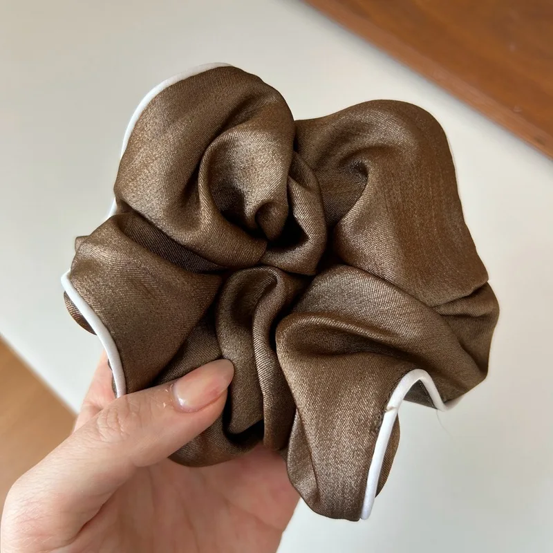 Korea Elegante Große Scrunchie Für Frauen weiß Satin haargummi Mädchen elastische Haar gummibänder schwarz haar seil zubehör – Detail 4