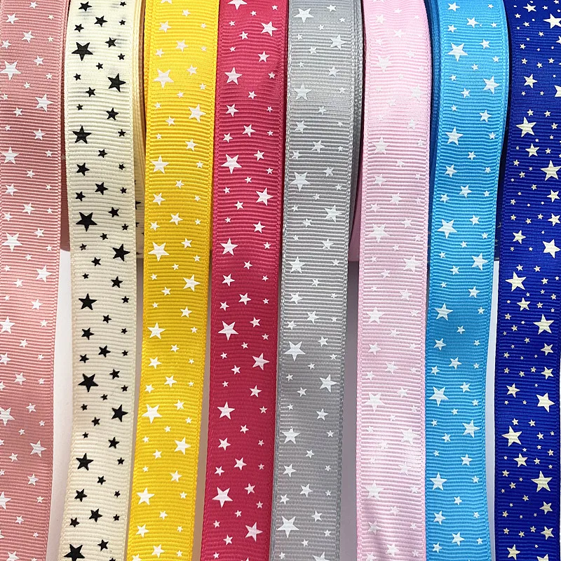 5yards 15mm--38mm Grosgrain Satin Ribbons Printed Star for Wedding Christmas Party Decorations DIY Bow Craft Ribbons Supplies