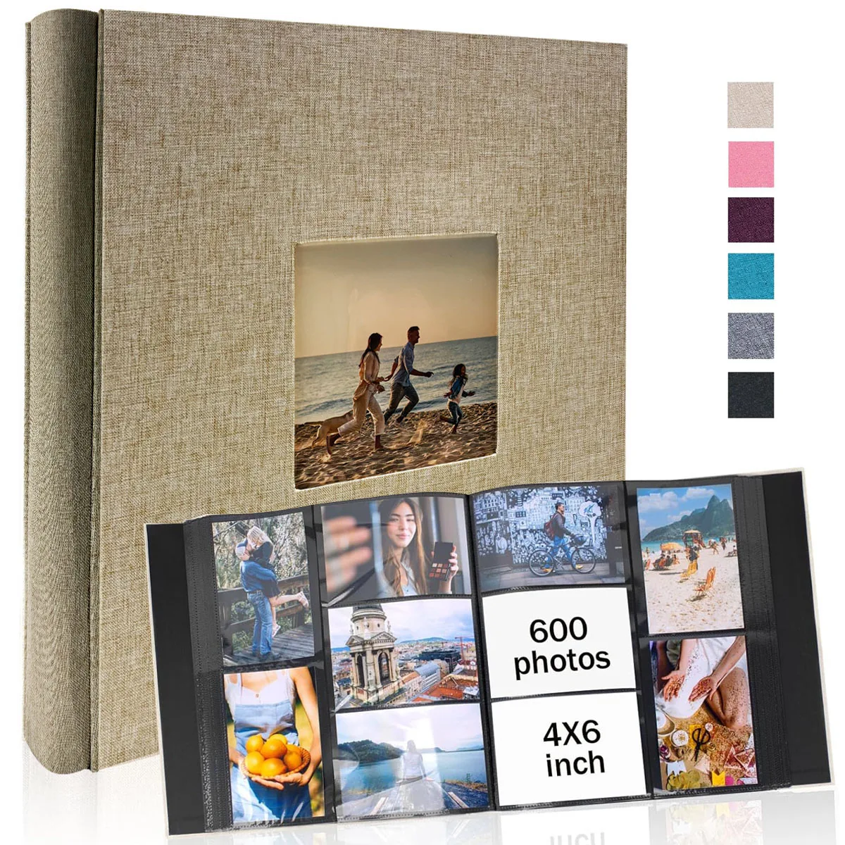 1 linen 4x6-600 pocket photo album with horizontal and vertical pockets, suitable for Valentine's Day gifts with mother's photos