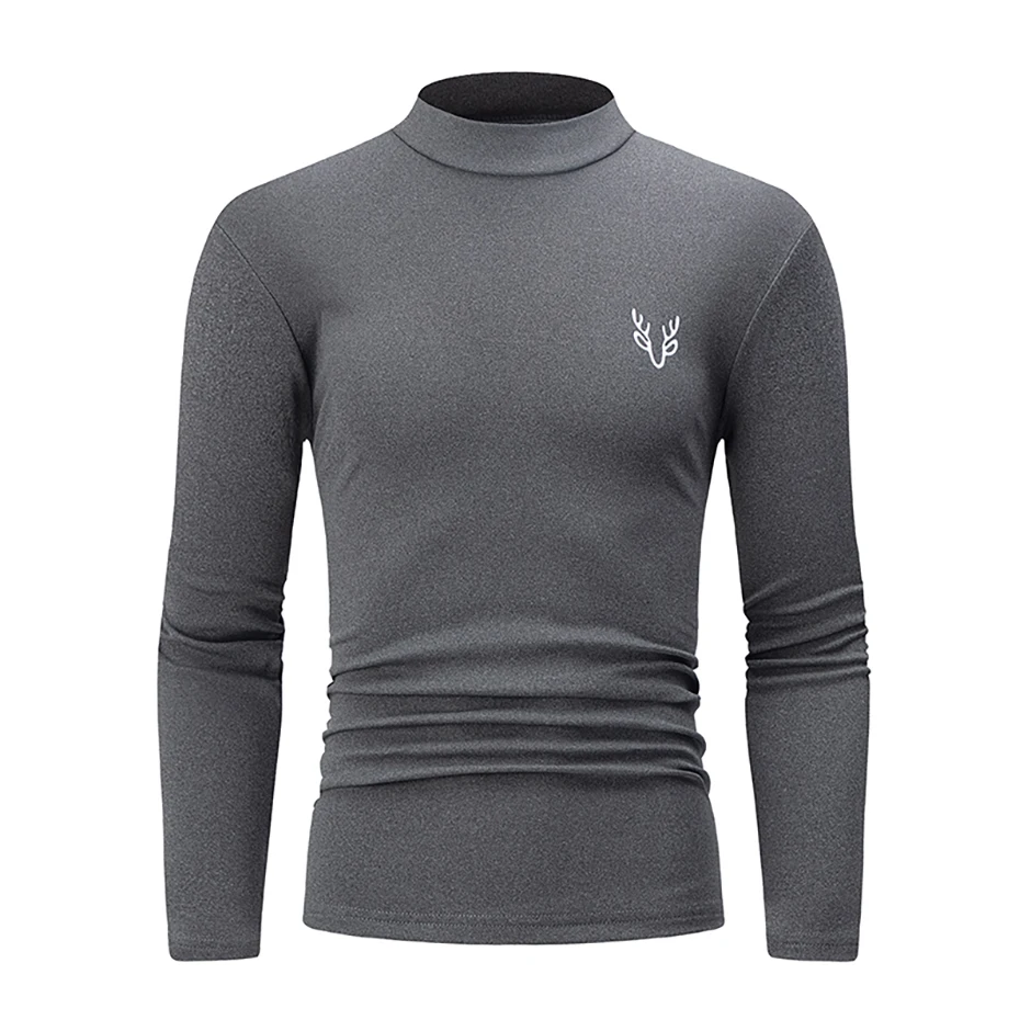3/1 Stück Herren Herbst- und Winter-T-Shirt in Uni-Farbe mit halbhohem Kragen, lässig, einfach, warm, langärmelig, für junge Männer, Übergröße, Basic-Oberteil – Detail 9
