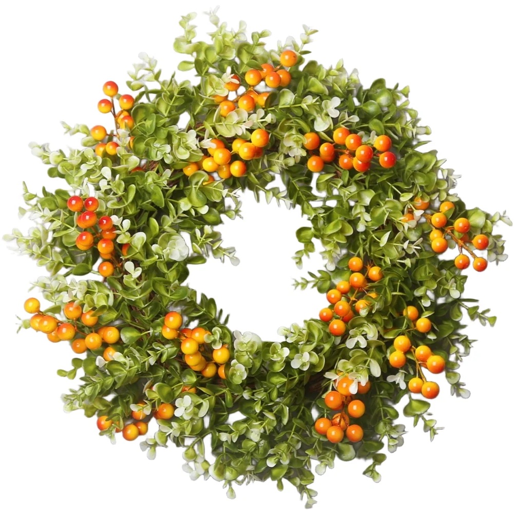 

For Autumn Themed Artificial Wreath with Eucalyptus Greenery and Berry Details for Door Wall Interior Home Decor