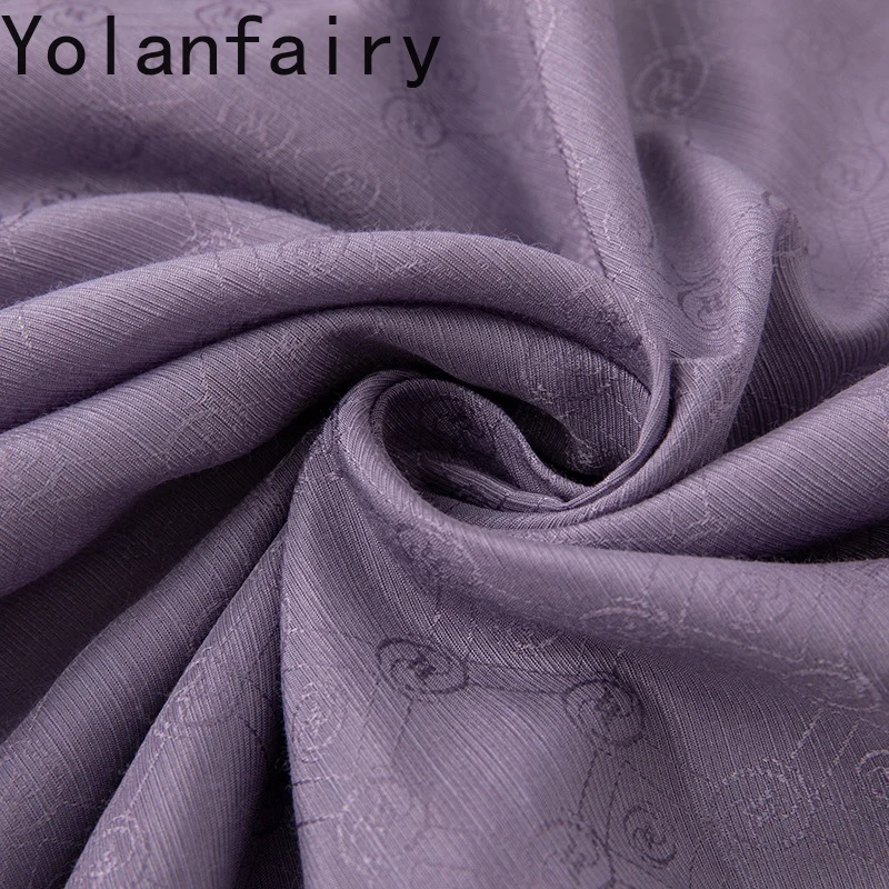YOLANFAIRY 여성용 100% 멀 베리 실크 셔츠 자카드 우아한 여성용 블라우스 탑 여름 빈티지 루즈 여성용 보라색 셔츠