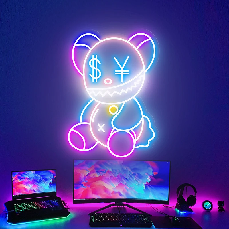 Cute Bear Neon Sign Custom Animal Kawaii Neon Lights Bedroom Decor Game Room Wall Artwork Decorative Home Personalized Gifts