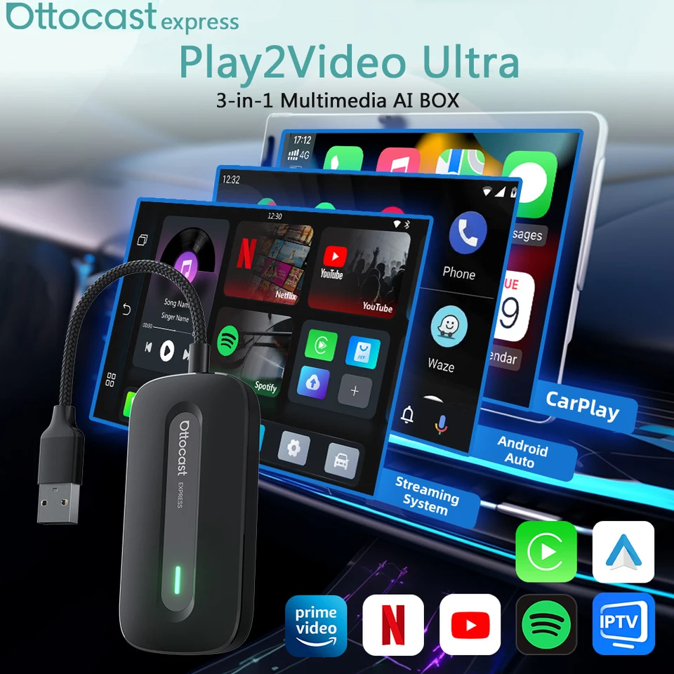 Ottocast New Play2Video Pro Ai Box Wireless CarPlay Android Auto