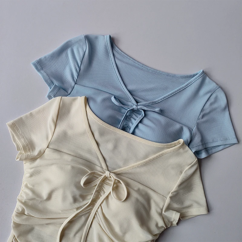 Neues Yoga-Kurzarm-T-Shirt für Damen mit Brustpolstern für Frühling und Sommer, schlichtes, schmales Mesh-Top für attraktive Mädchen. – Detail 10