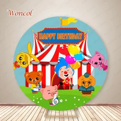 Woncol Plim Plim Round Photo Backdrop Happy Birthday Photography Backdrop Custom Circle Arch Cover Backdrop Photo Booth Props