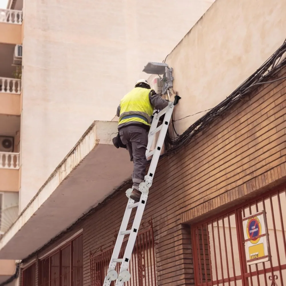 Telescopic A-Frame Ladder, Multi-Purpose Aluminum Telescopic Ladder, Extendable Ladders,Easy to Store for Indoor and Outdoor Use