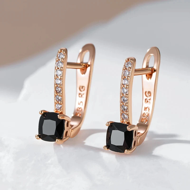 Wbmqda Classic Square Small Drop Earring For Women 585 Rose Gold Color High Quality Daily Jewelry
