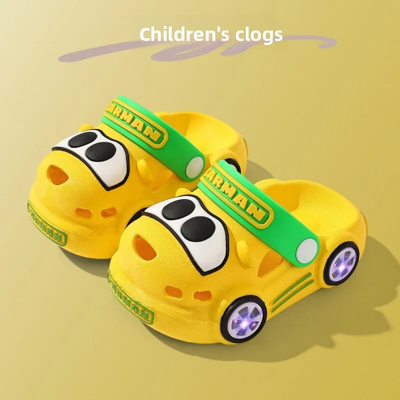 

Boys Girls Soft Sole Car Slippers - Lightweight & Anti-Slip Kids' Clogs, Fun Cartoon Vehicle House Shoes for Summer Bath & Play