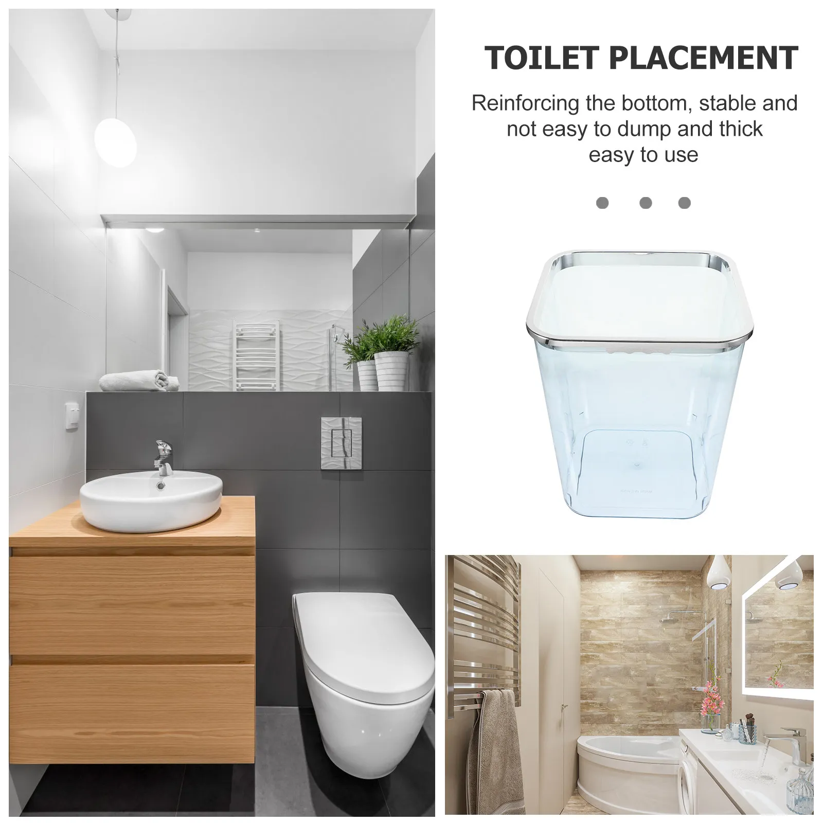 

Large Capacity Clear Trash Can Transparent PP Waste Basket for Kitchen Bathroom Office Bedroom Home Decor Convenient Garbage