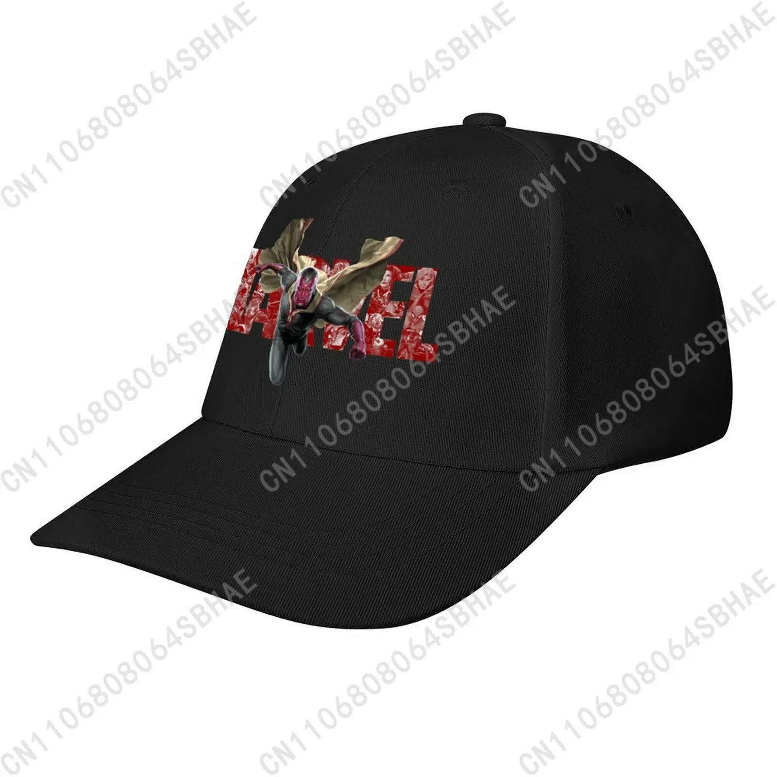 

Marvel Vision Baseball Cap Men Women Curved Brim Washed Rubber Print Adjustable Daily Wear Cap Custom Casual Gift Cosplay