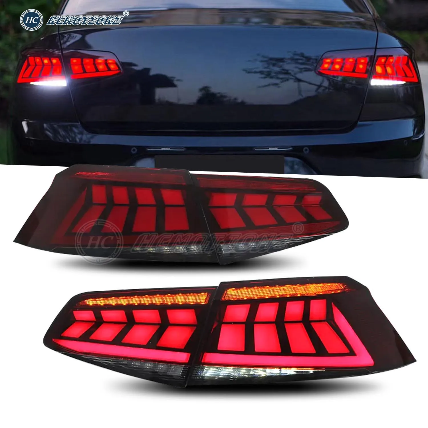 HCMOTIONZ LED Tail Lights for Volkswagen Passat B8 2017-2019 VW Car  Back Rear Lamps Assembly Accessories DRL Start Up Animation