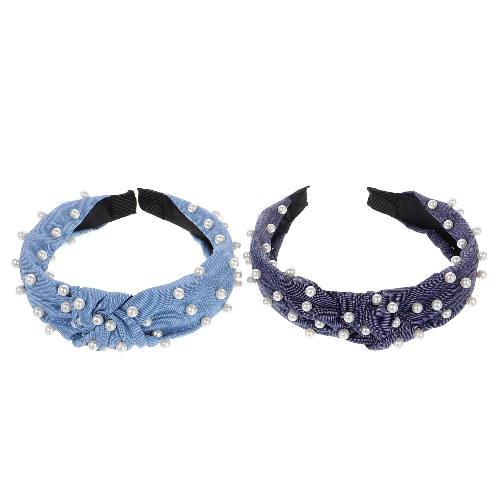 

2 Pcs Pearl Headband Beaded Headbands for Women Temperament Denim Accessories Bride
