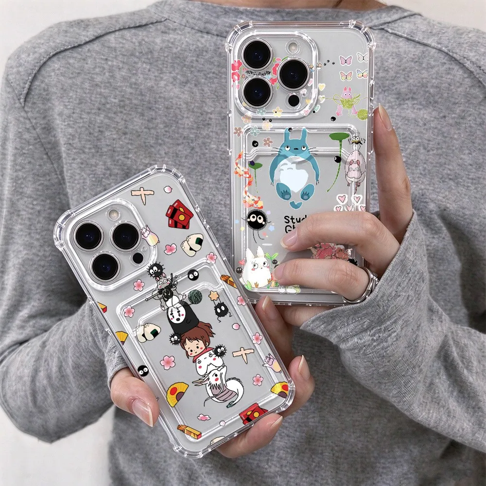 Card Hold Phone Case For Samsung Galaxy S26 S25 S24 S23 Edge Plus Ultra M53 M54 5G Airbag Cover  Kawaii My Neighbor Totoro