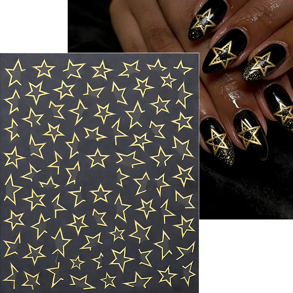 3D-Metall-Silber-Nagelaufkleber mit unregelmäßigen Sternen, Y2K-Hohl-Pentagramm-Klebeaufkleber für Nagelkunst, glänzende Maniküre, DIY-Nageldekorationszubehör – Detail 1