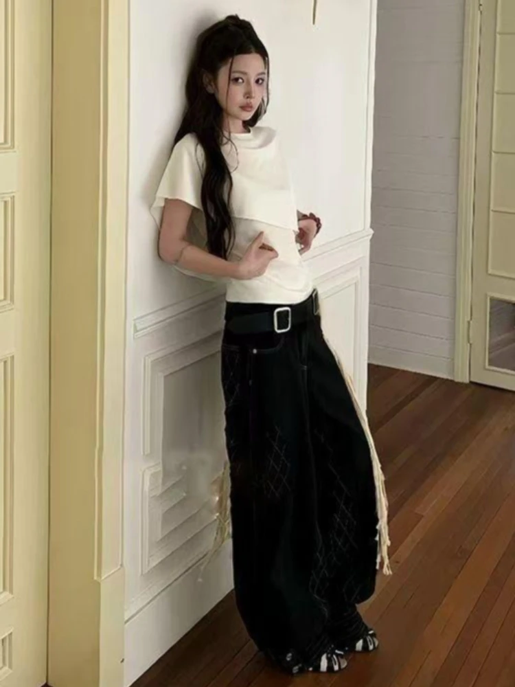 Two Pieces Woman Cloak Tshirts Sexy Summer Fashion Sleeveless Korean Tees 2026 Ropa Mujer O Neck Tunic Solid Y2k T-shirts