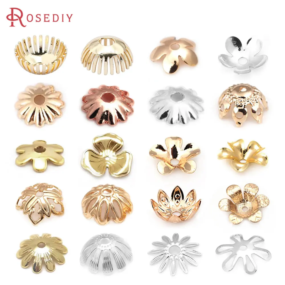

18K Gold Color Brass Flower Beads Caps Necklace Earrings High Quality Jewelry Diy Accessories