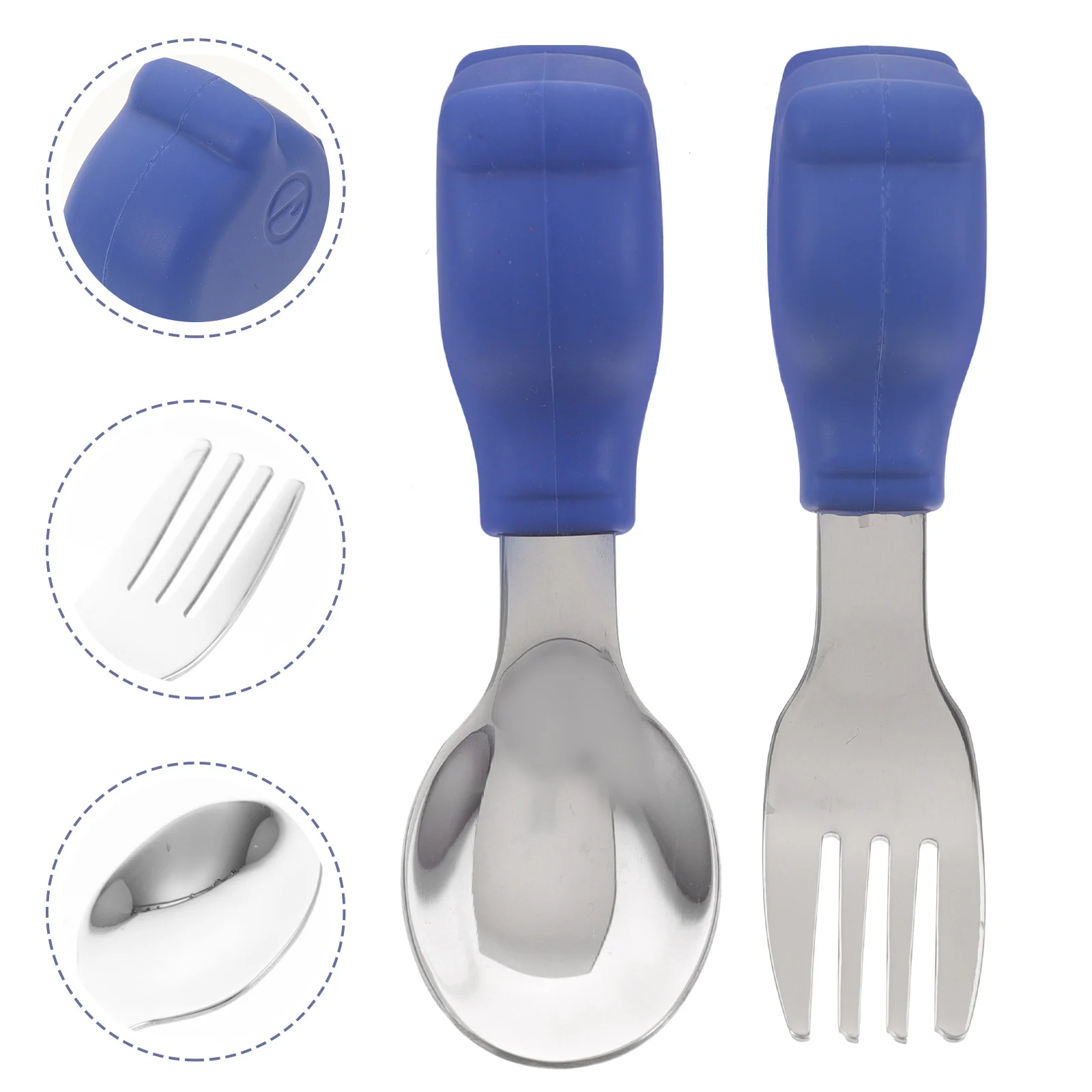 

1 Set Baby Fork Spoon Kit Stainless Steel Training Tableware Ergonomic Design Smooth Edges For Toddler Feeding Spoon