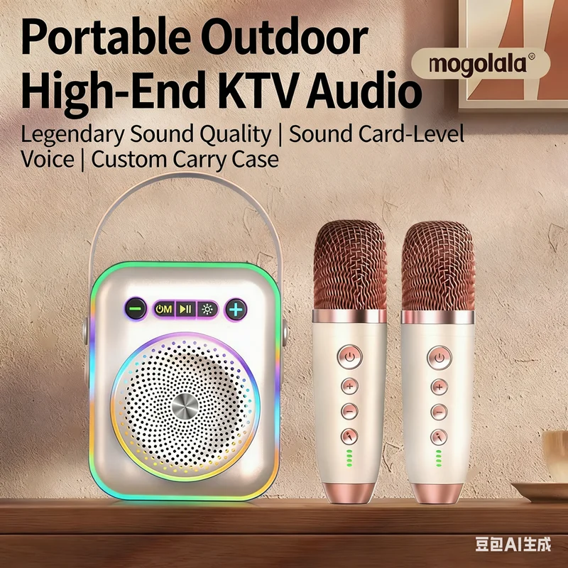 

Mini Karaoke Machine,portable Bluetooth Speaker,with 2 Wireless Microphone,for Children and Adults,RGB Light K-song Sound System