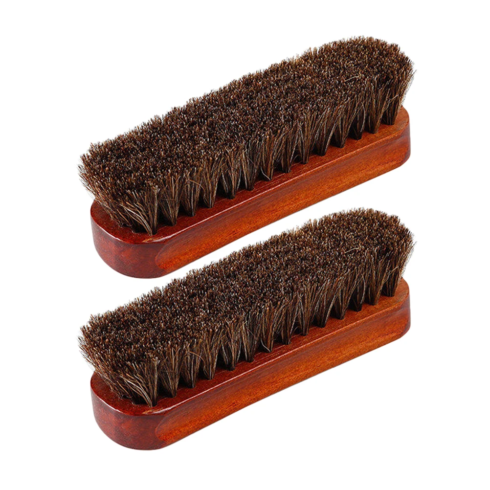 

2pcs Horse Hair For Shoes Shoe Polishing Brush Cleaning Brush Boot Care Kit Portable Small Wood Handle Long Lasting