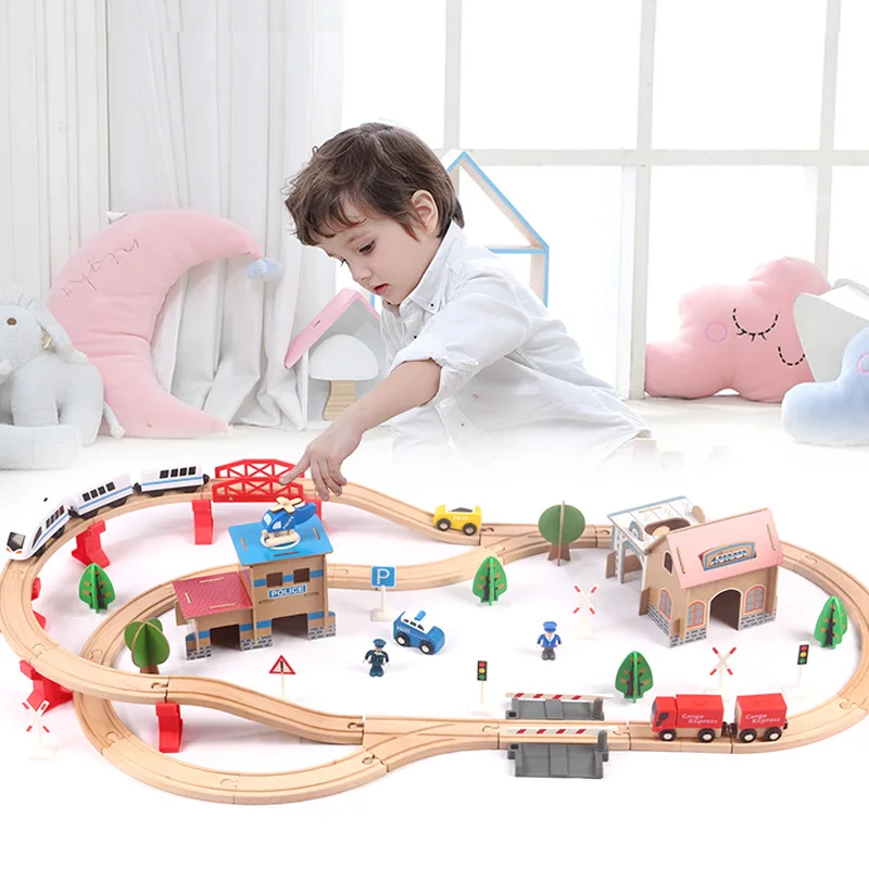 

New 88pcs Combination Wooden Track Set Kids Educational Toys Transport Track Compatible With Wooden Track Electric Car Gift Pd41
