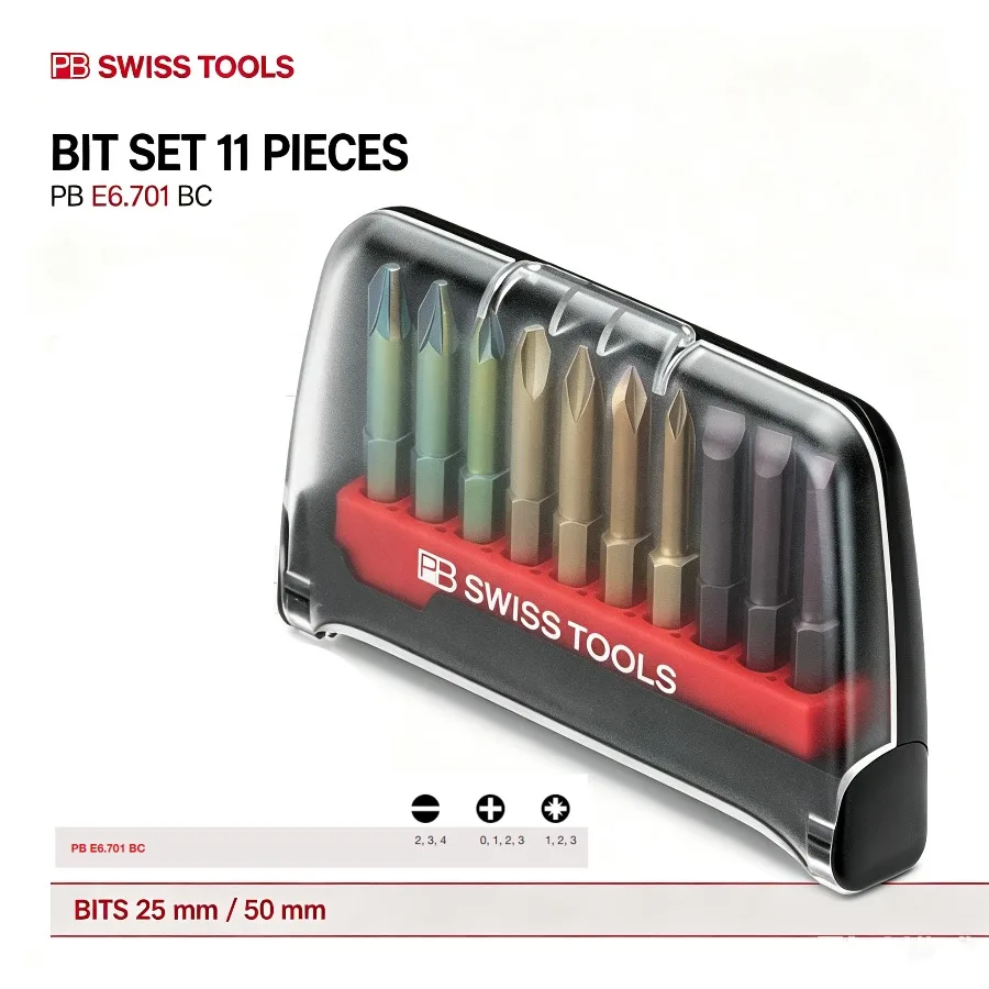 PB Swiss Tools PrecisionBits E6 11PCS Screwdriver Bit Set with BitCase Standard 1/4