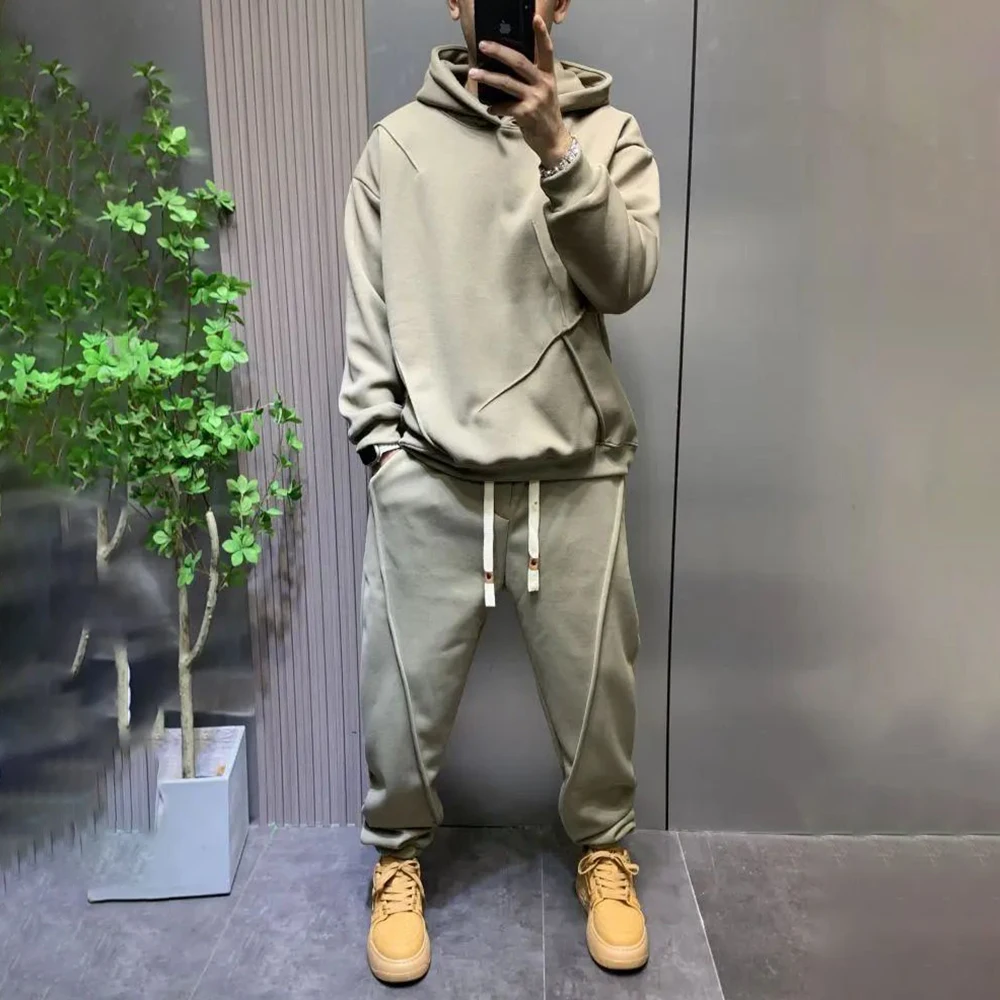 Mens Set Solid Color Hooded Straight Leg Pants Autumn Casual Fashion Versatile Sports Two-Piece Set Men's Clothing 2024 Unisex