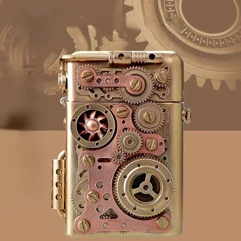 Mechanical Creative Pure Copper Torrance Kerosene Lighter Zorro Steampunk Lighter Gear Linkage  Personality Men's Gift