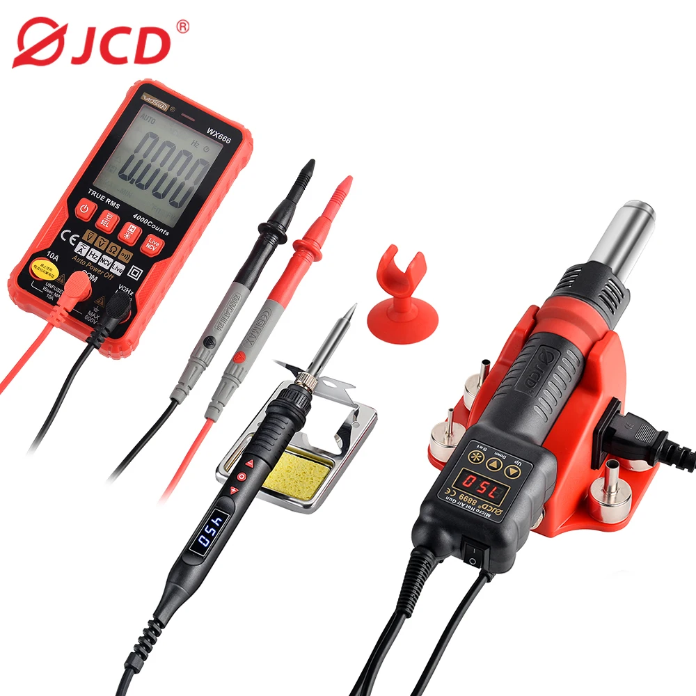 

JCD 8899 Welding Station 2-in-1 Kit Hot Air Gun Portable Digital Multimeter for Welding Repair Rework Soldering Iron Tools 750W