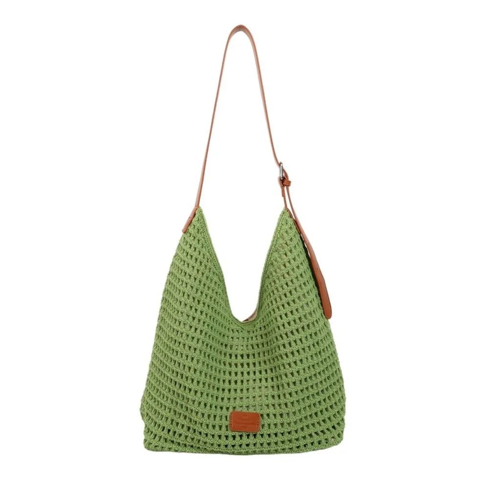 

Trendy Casual Crochet Tote Bag Magnetic Button Large Capacity Hollow Woven Bag Lightweight Korean Style Knitting Handbag Women