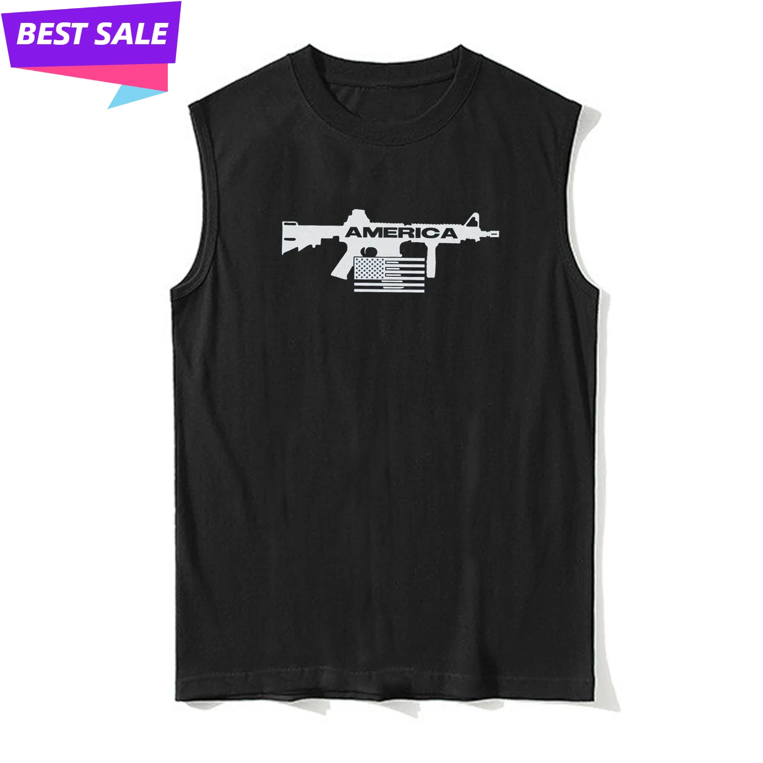 America Gun US Flag 2nd Amendment Military Veteran Tanktop 100% Cotton O-Neck Summer Casual Mens Tank Tops Sleeveless T-shirt