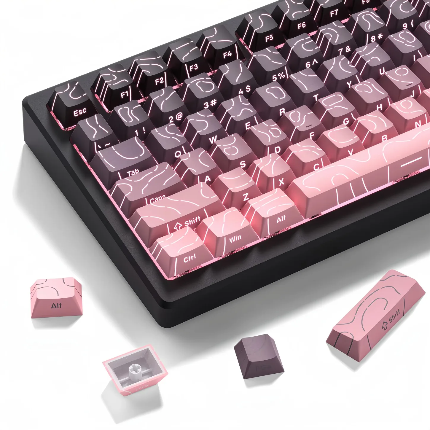 Contour Side Engraved Gradient Shine Through PBT Keycaps Cherry Profile 130 Keys Gaming Office Gift Fit for Mechanical Keyboard view 4