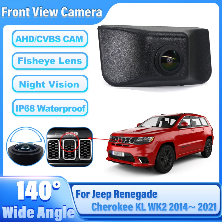 

140° CCD HD Wide Angle Fisheye Lens Car Front View Logo Waterproof Camera Waterproof For Jeep Renegade Cherokee KL WK2 2014~2021