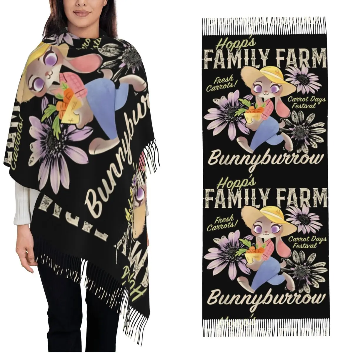 

Шарф Zootopia 2 для мужчин и женщин, большие шарфы с длинными кисточками, зимняя ретро-шаль, теплый мягкий фулярд нового дизайна