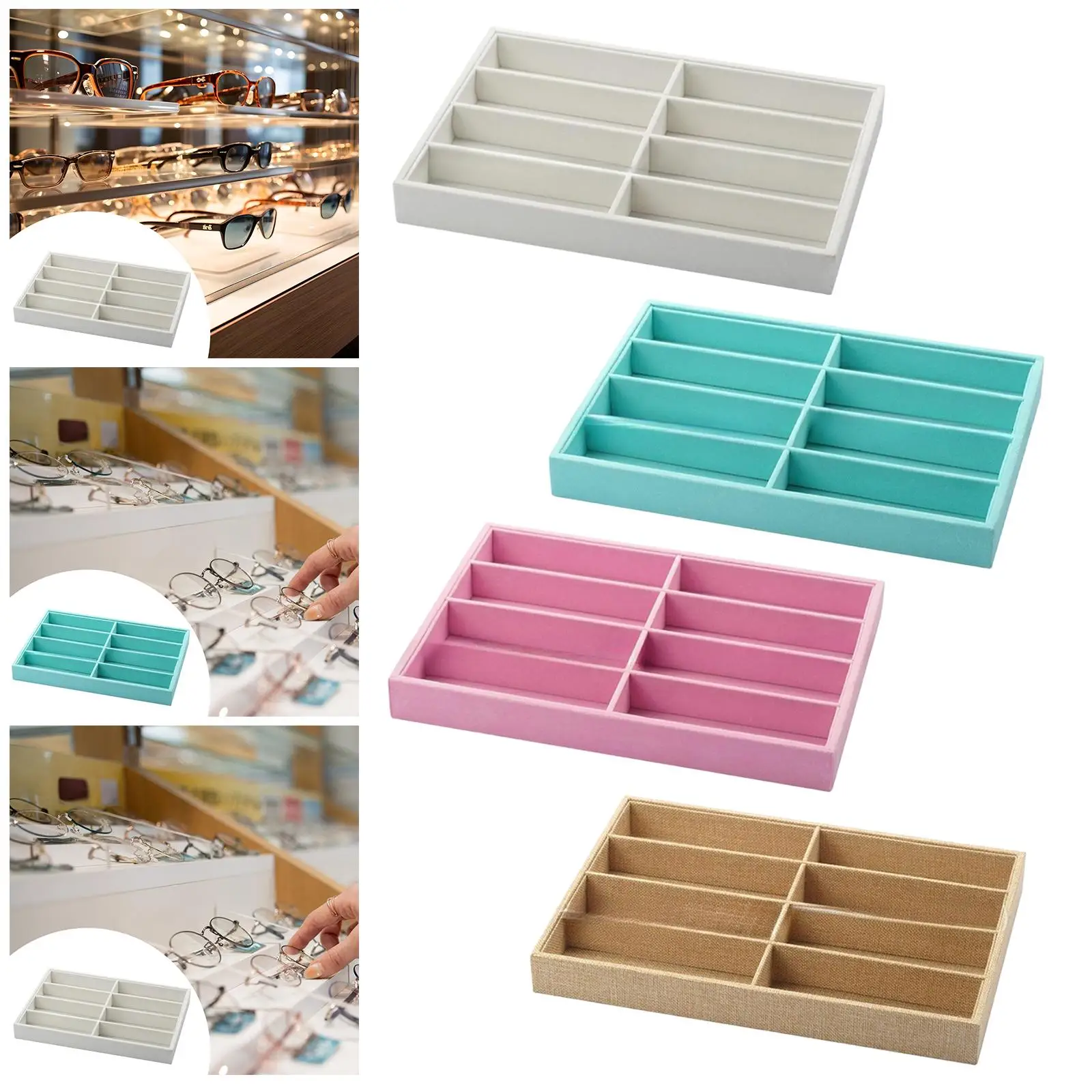 Sunglasses Organizer Tray Eyeglasses Storage Box Showcase Jewelry Organizer 8 Slots Eyewear Holder for Apartment Living Room