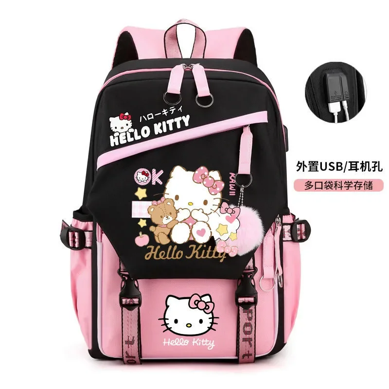 Kawaii Hello Kitty Backpack for Girls School Bags Portability Teens College Student Large Travel Shoulder Bag Mochilas Escolares