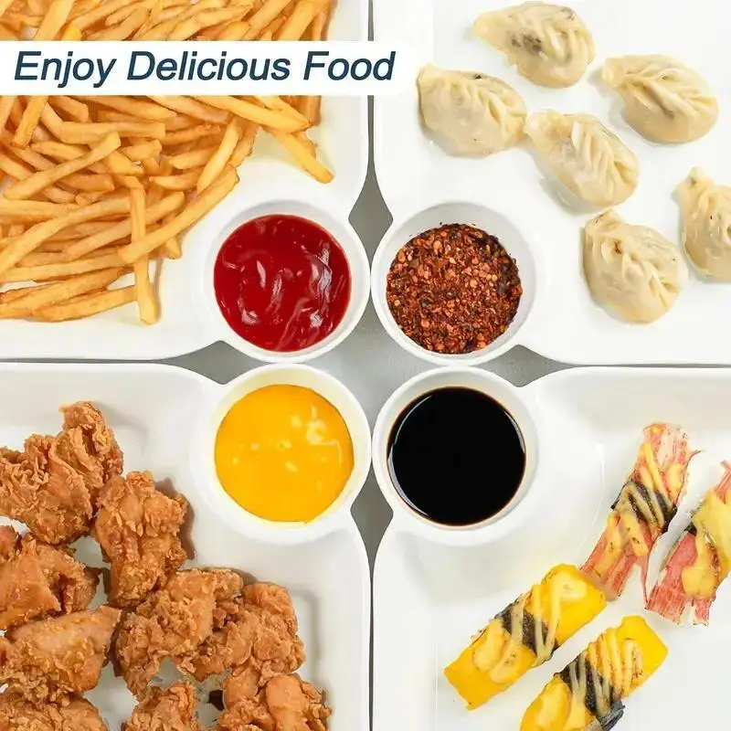 1pc Dumpling Plate With Sauce Dish, Square Serving Plate, Snack Platter, Sushi Dish, Fruit Plate, Dessert Tray, Kitchen Supplies