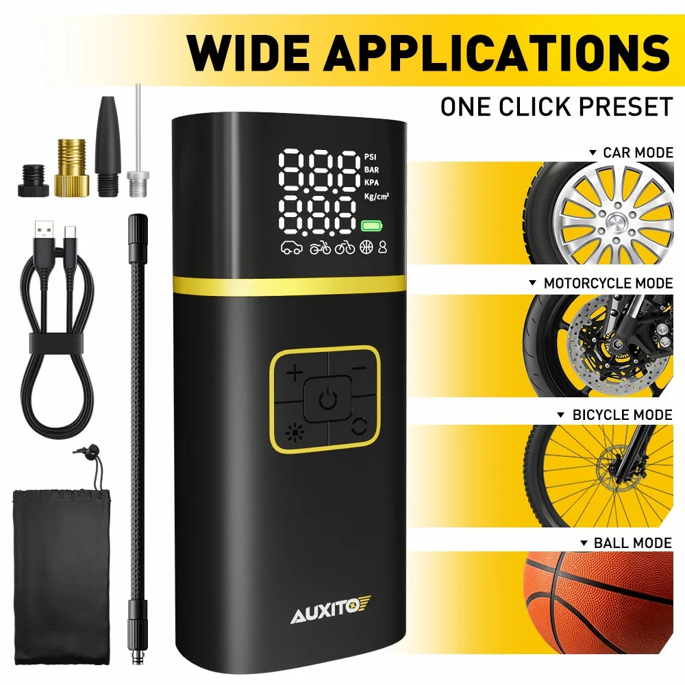 

AUXITO Rechargeable Air Pump Tire Inflator Portable Compressor Digital Cordless Car Tyre Inflator For Motocycle Bicycle Balls