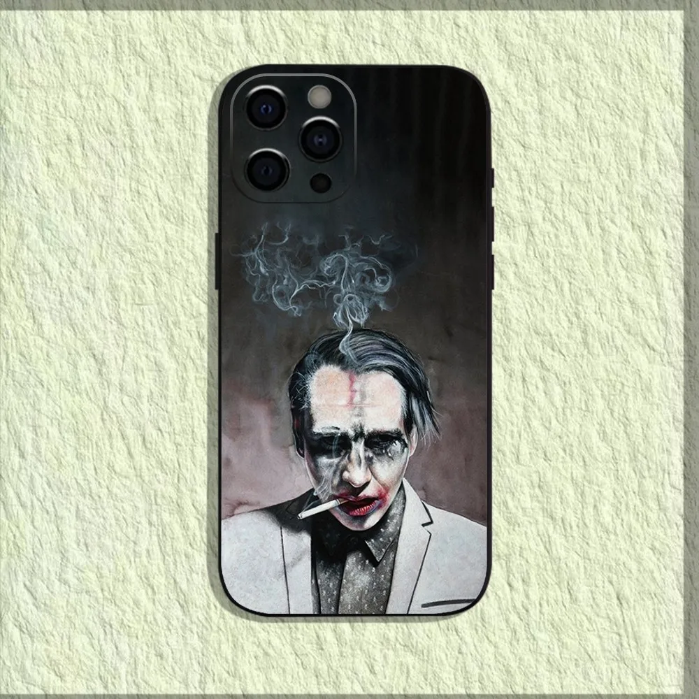 Singer M-Marilyn Manson Phone Case For iPhone 16,15,14,13,12,11,Pro,X,XS,Max,XR,Plus,Mini Soft Black Cover